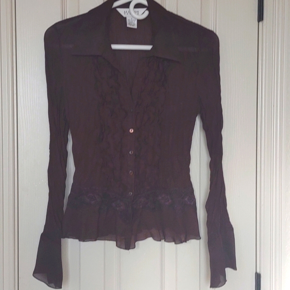 Pristine Allison Taylor brown crinkle blouse size small! - Picture 1 of 6